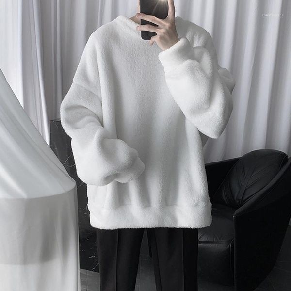 

casual plus velvet thick hoodie male fashion warm o-neck sweatshirt male streetwear solid color hip-hop loose pullover hoodies1, Black