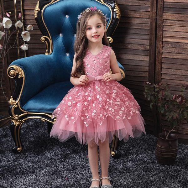 

0-5y toddler newborn infant baby kid girls dress pearls flower lace tutu party wedding birthday christmas dresses f jllwmc