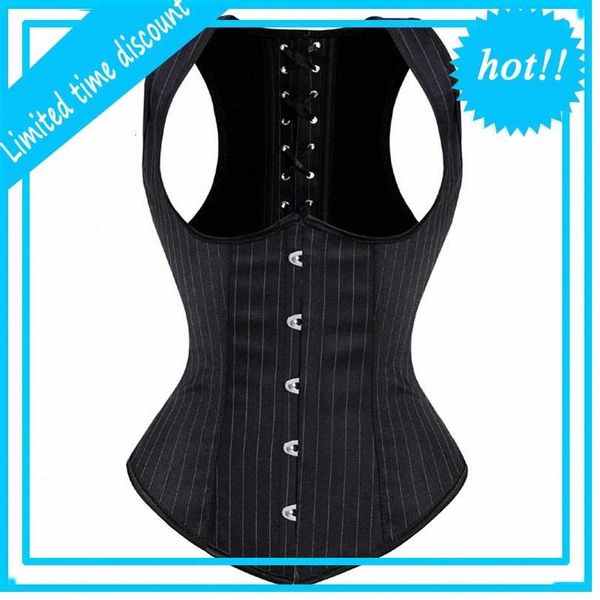 

gothic underbust bustier straps striped corset vest lingerie corsets for women plus size outwear waist cincher d7zc#, Black;white