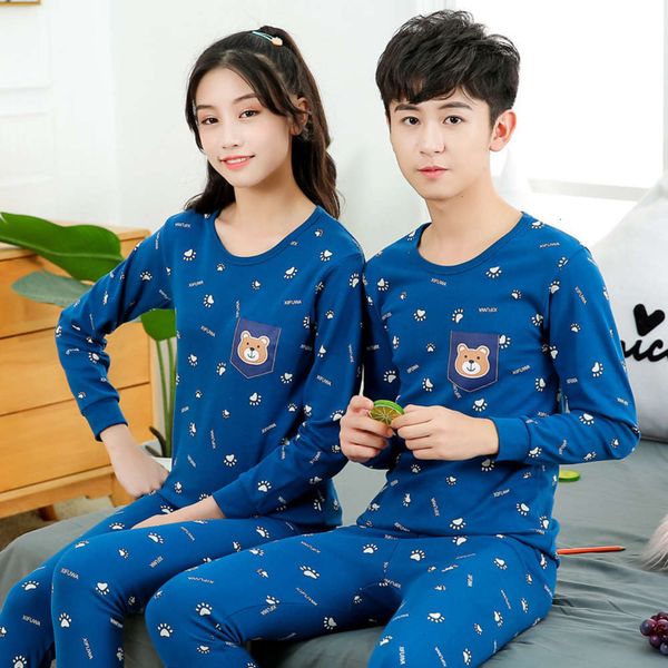 

warm sweater underwear cotton set pure pajamas boys and girls junior high school children's cloth autumn, Blue;red