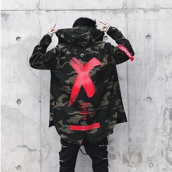 

nieuwe westerse modieuze camouflage brief gedrukt dunne mannen hooded jassen hip hop herfst casual winddicht mannelijke anorak jassen, Gray