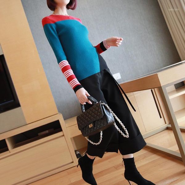 

fashion contrast color slim bottoming shirt female 2019 autumn and winter new women's short round neck long sleeve sweater sweat1, White;black