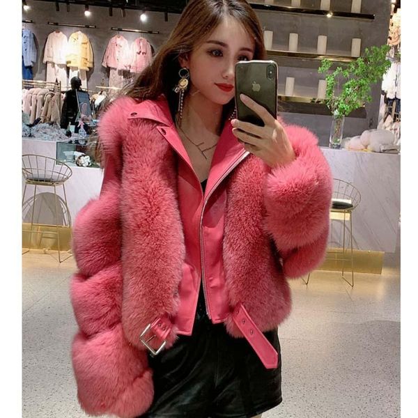 

women's fur & faux whole skin grass female motorcycle short coat sheep leather haining winter 2021 youth, Black