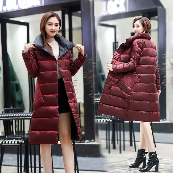 

luzuzi women double sided down long jacket winter turtleneck white duck down coat double breasted warm parkas female outerwear c1204, Black