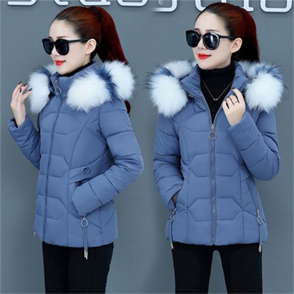 

2021 new short female winter coat yellow new autumn fashion korean heavy heat detachable skin with hood cotton coats x3om, Black