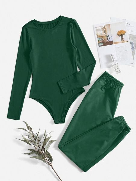 

solid tee bodysuit & joggers c87c#, White