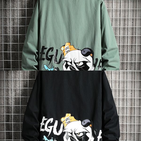 

dress shirts mens hip hop riot dog printed long sleeve jacket shirts pockets %cotton extended stre c0127, Black