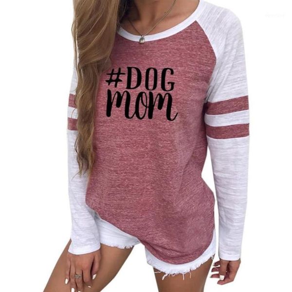 

2019 new fashion t-shirt for women long sleeve stitching dog mom letters print women tshirt harajuku plus size femme1, White