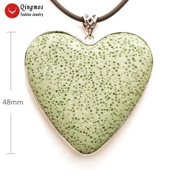 

qingmos green natural lava rock heart pendant necklace for women with 48mm lava rock necklace jewelry chokers 17'' cord nec6493, Silver