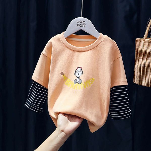 

early snoopy 2020 spring new korean boys' and girls' holiday two piece children's stitched sve base shirt, Black