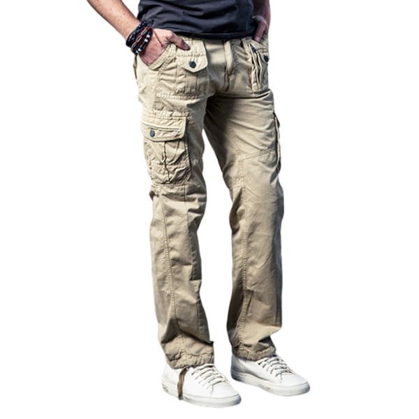 

military men's breathable cargo pants large multi-pocket long stretched trousers solid pantalon homme pockets px9a, Black