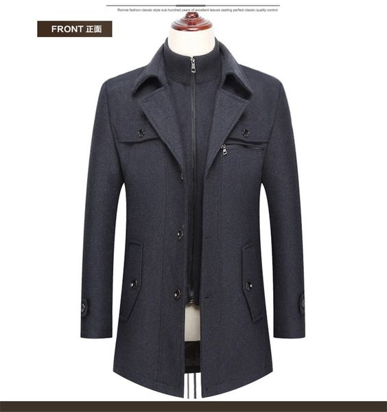 

gray men's long winter wool coat jackets men's leisure, Black;brown