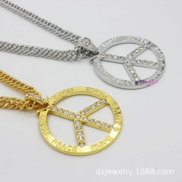 

американская мода ювелирных изделий мирный знак подвеска хип-хоп мода ожерелье, Silver