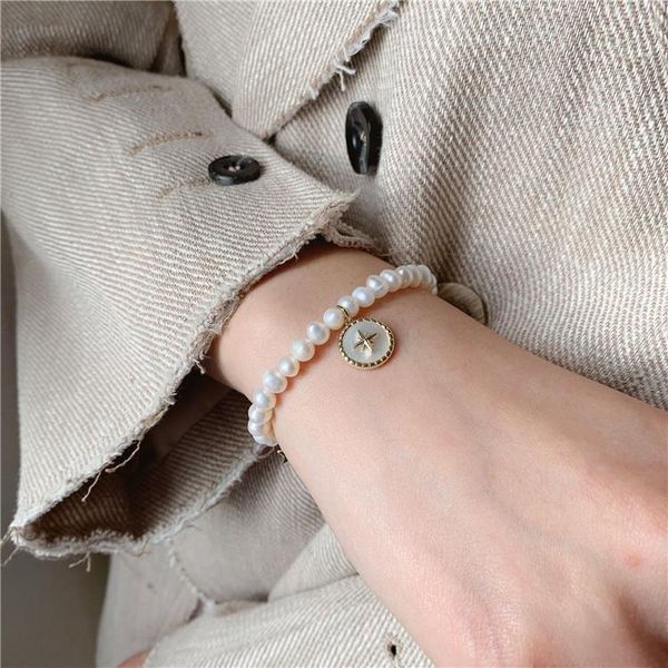 

charm bracelets modern design simple and generous natural fresh water pearl eight mans star shell bracelet for women geometry personality tr, Golden;silver
