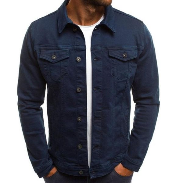 

fashion men solid color long sleeve button down lapel multi pockets demin jacket casual male long sleeve denim coat, Black;brown