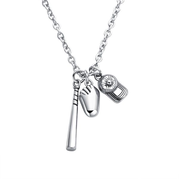 

softball baseball bat cap glove charm player pendant necklace fashion stainless steel jewelry