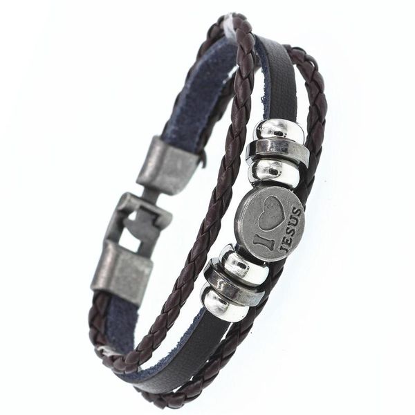 

charm bracelets men i love jesus pu leather bracelet with vintage clasp jewelry for pulseira, Golden;silver