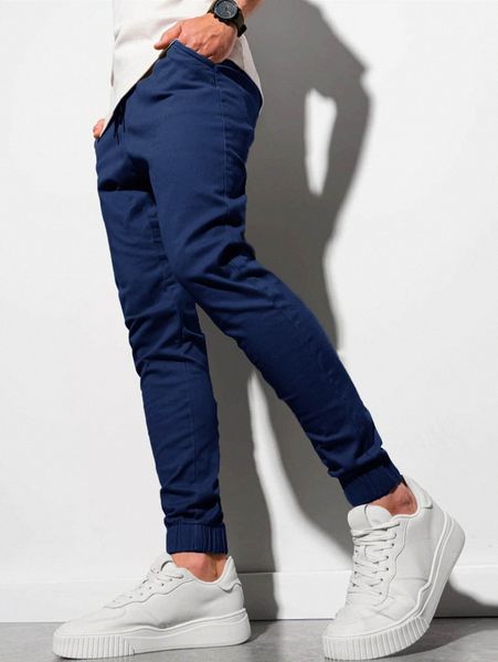 

men slant pocket drawstring waist pants y40o#, Black
