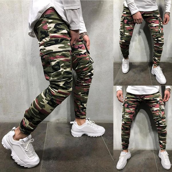 

new 2020 men's pants fashion camouflage denim trouser distressed jeans long pants streetwear male men trouser pants sweatpants, Black