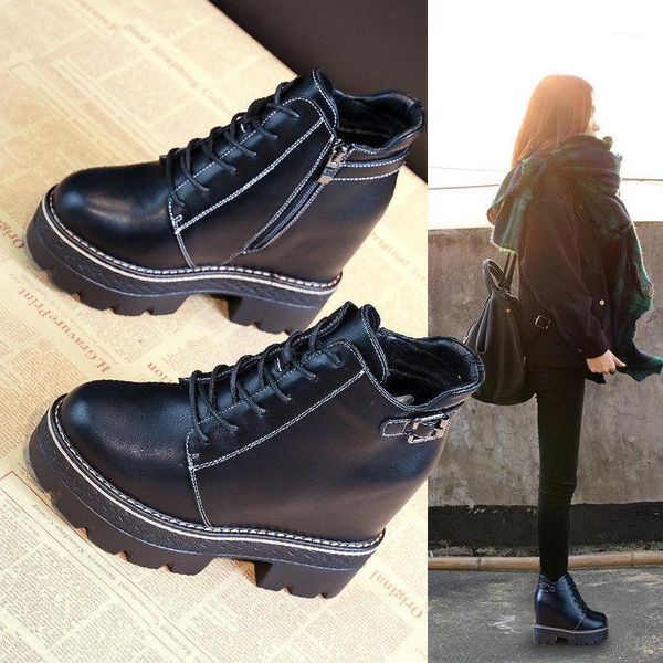 

shoes lace up winter boots lady luxury designer platform boots-women round toe 2020 fashion elegant lolita high heel1, Black