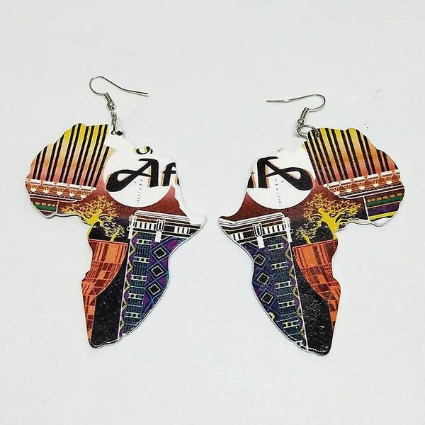 

dangle & chandelier nature wood africa continent map elephant letters printing earrings wooden fashion african hiphop ethnic tribal retro je, Silver