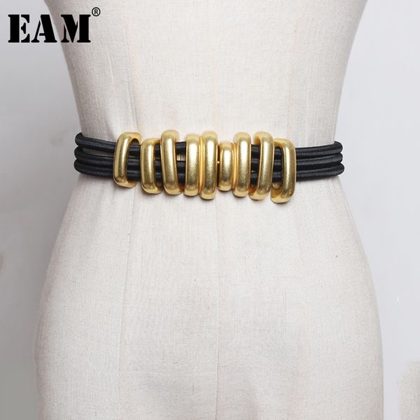 

eam] black elastic band split joint metal circle long belt personality women new fashion tide all-match spring 1r113 y200520, Black;brown