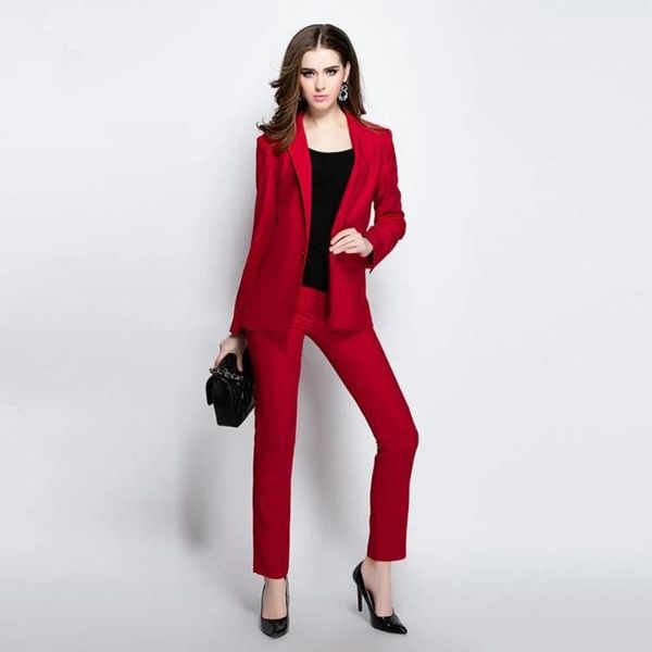 

slim fit formal ladies office wear suit office uniform designs women evening bussiness trouser suits blazer pants suits, White