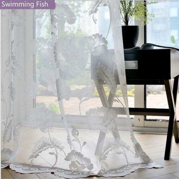 

tulle curtain floral jacquard sheer curtain tulle organza panel window screening home deco voile blind drape custom made size1