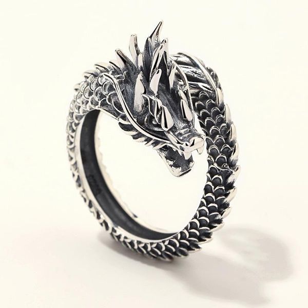 

cluster rings silver creative retro chinese dragon ring domineering exaggerated niche design men's opening adjustable brand jewelry, Golden;silver
