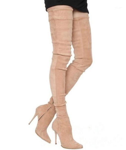 

boots sestito 2021 woman high heels suede leather pointed toe over-the-knee street shoot bandage elastic thigh boots1, Black