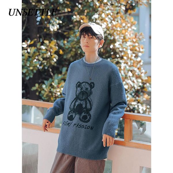 

2020 autumn/winter vintage men sweater bear cute korea harajuku hip hop streetwear pullover oversized sweater women casual, White;black