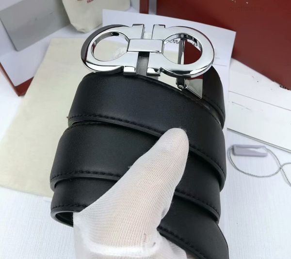 

4 mens buckle woman belt belts casual smooth style optional width 3.4cm with box, Black;brown