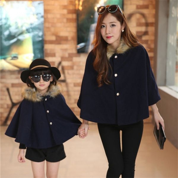 

new fashion mother & kids family matching outfits cloak coat thicken velvet mother daughter outfits girls winter coat lj201111, Blue
