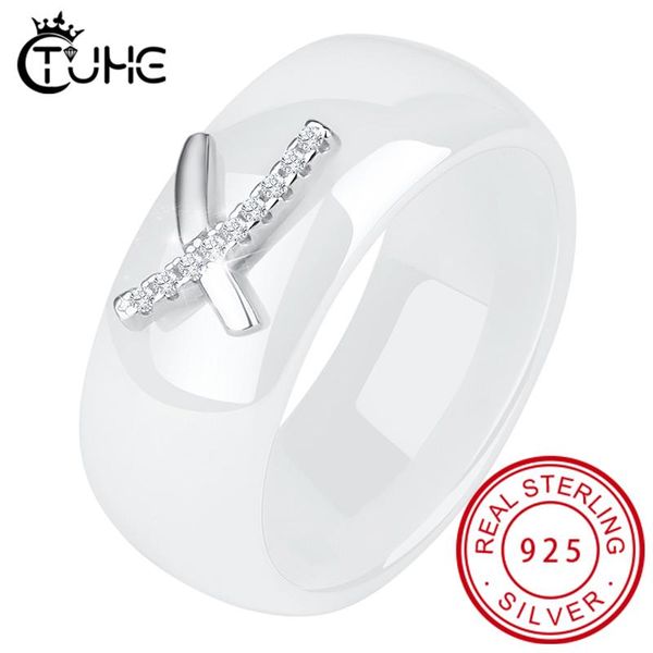 

100% real 925 sterling silver cz engagement wedding band geometric ceramic rings for women party jewelry, Golden;silver