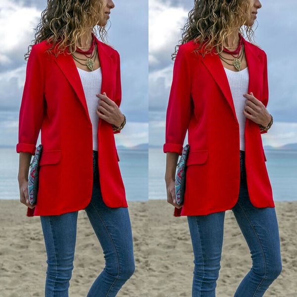 

stock office lady jackets women slim fit business solid color jacket coat red black c1115