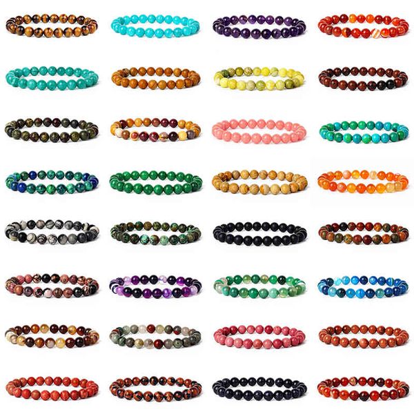 

6/8mm chakra beaded bracelets for women natural stone agates malachite lapis lazuli men yoga energy jewelry, Golden;silver