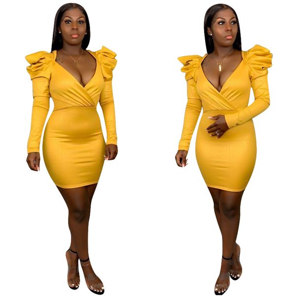 

h1243 selling autumn and winter new v-neck bubble shoulder hip skirt dress, White;black