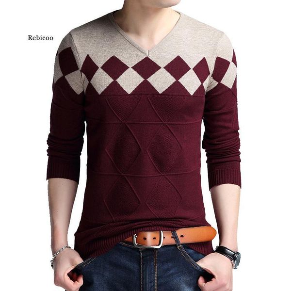 

autumn vintage sweater men collarless sweater christmas sweaters fashion v-neck casual slim sweaters men for business, White;black