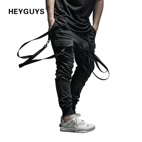

heyguys new dry men's pants pocket full length men hiphop joggers pants plus size trousers men belt women streetwear lj201222, Black