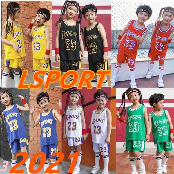 

kids basketball jersey sets custom number 23 tank sports gym clothes boys and girls basketball jersey vest+ shorts uniforms, Black;red