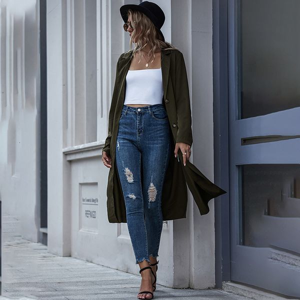 

2021 autumn and winter new female wool single jacket trench coat g7kd, Tan;black