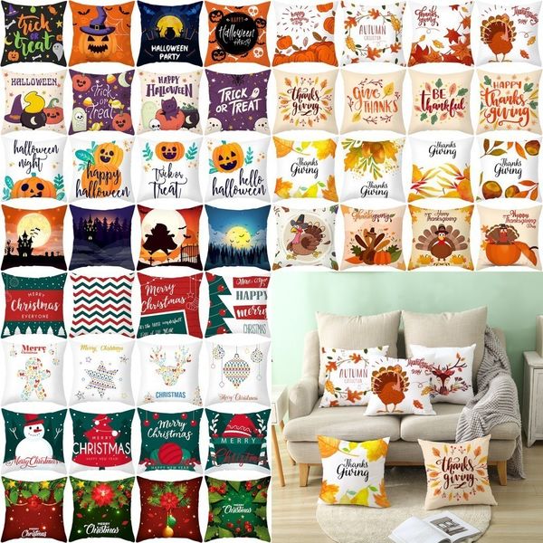 

christmas pillow cover halloween thanksgiving festival pillowcase peach skin fabric cartoon print horror pillow cases 45*45cm