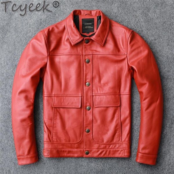 

tcyeek plus size 100% real cow leather coat male jacket men motorcycle natural genuine leather men's jackets streetwear coats lw, Black