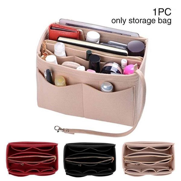 

inner purse with detachable pocket travel for handbag zipper make up pouch storage cosmetic tote organizer felt insert bag1
