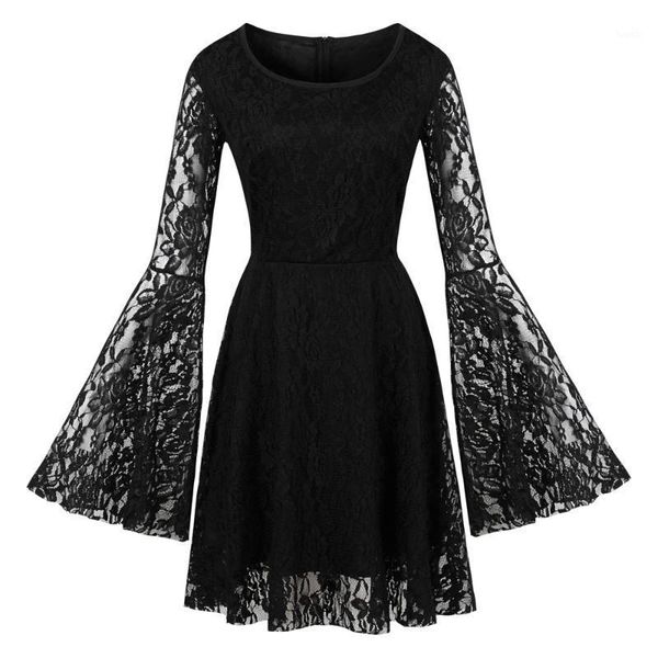 

women lace halloween goth punk dress long flare dress 2020 vintage retro victorian steampunk gothic black mini party1, Black;gray