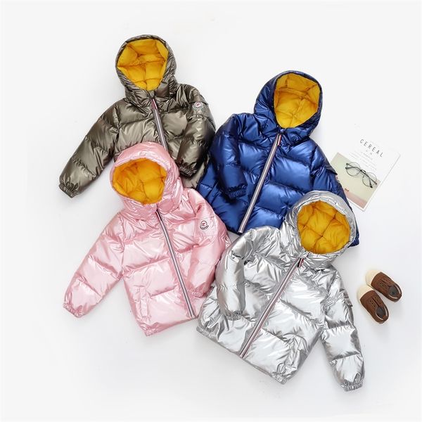 

autumn and winter jacket big children's white duck down coat boy's short girl's trend bright silver, Blue;gray