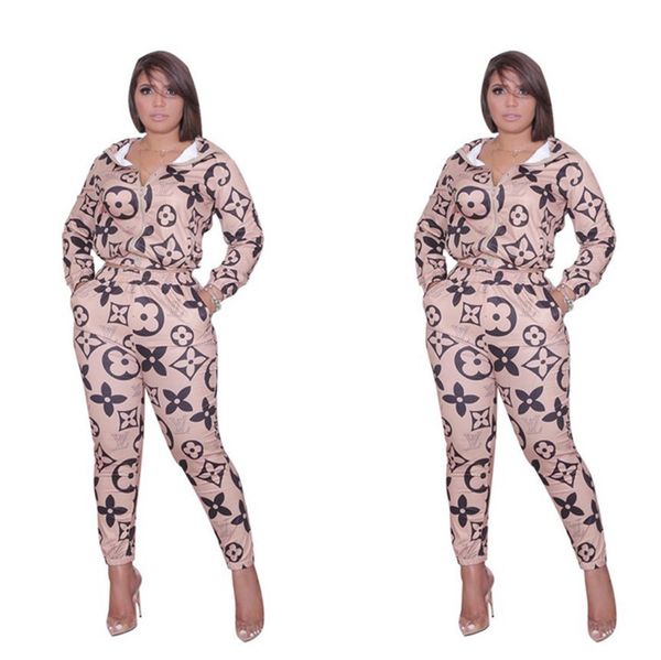

women designer sweatsuit casual 2 piece set long sleeve jacket+leggings sports jogger suits fall winter print outfits slim sportswear p786, White