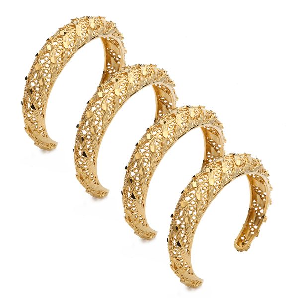 

4pcs size dubai elegant heart cuff bracelets bangles vintage ethnic jewelry for women, White