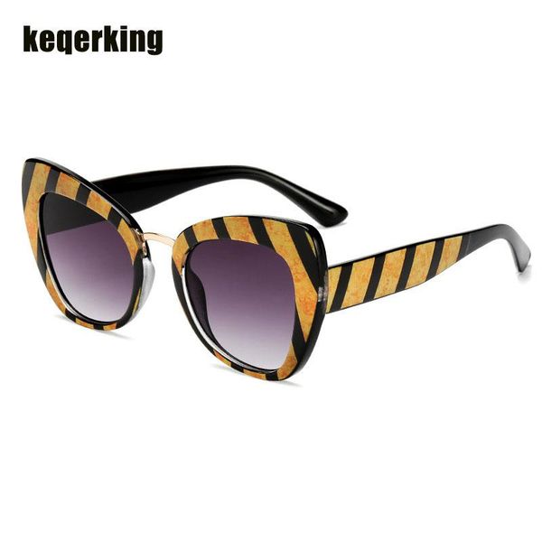 

sunglasses 2021 fashion cat eye women oversized flower strip legs glasses uv400 retro sun, White;black