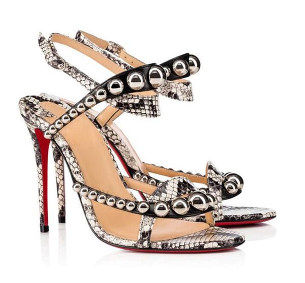

new fashion women red bottom sandals python leather heel outdoor casual sandals party dress wedding ladies women shoes with box eu35-43, Black